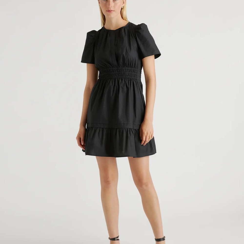 Quince Black Puff Sleeve Mini Dress